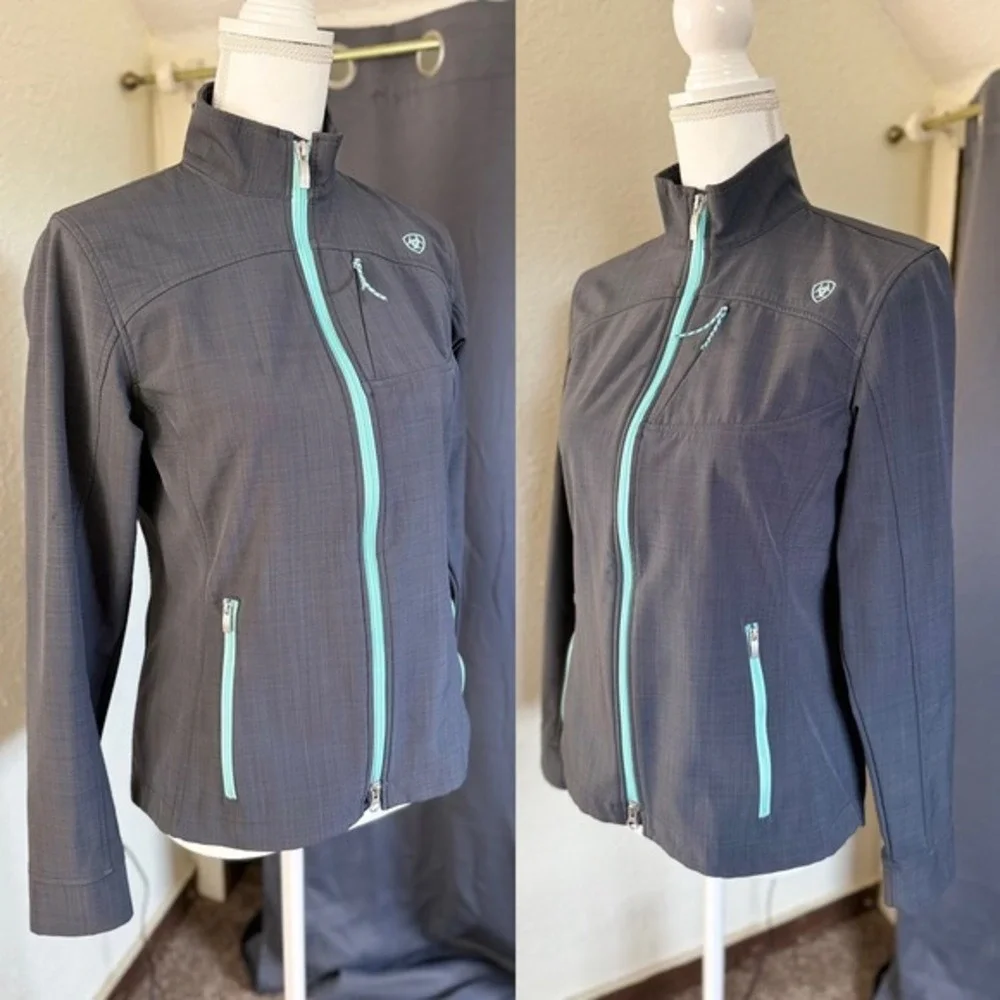 Ariat Womens Softshell Jacket Gray Teal Wind‎ Water Resistant S/P